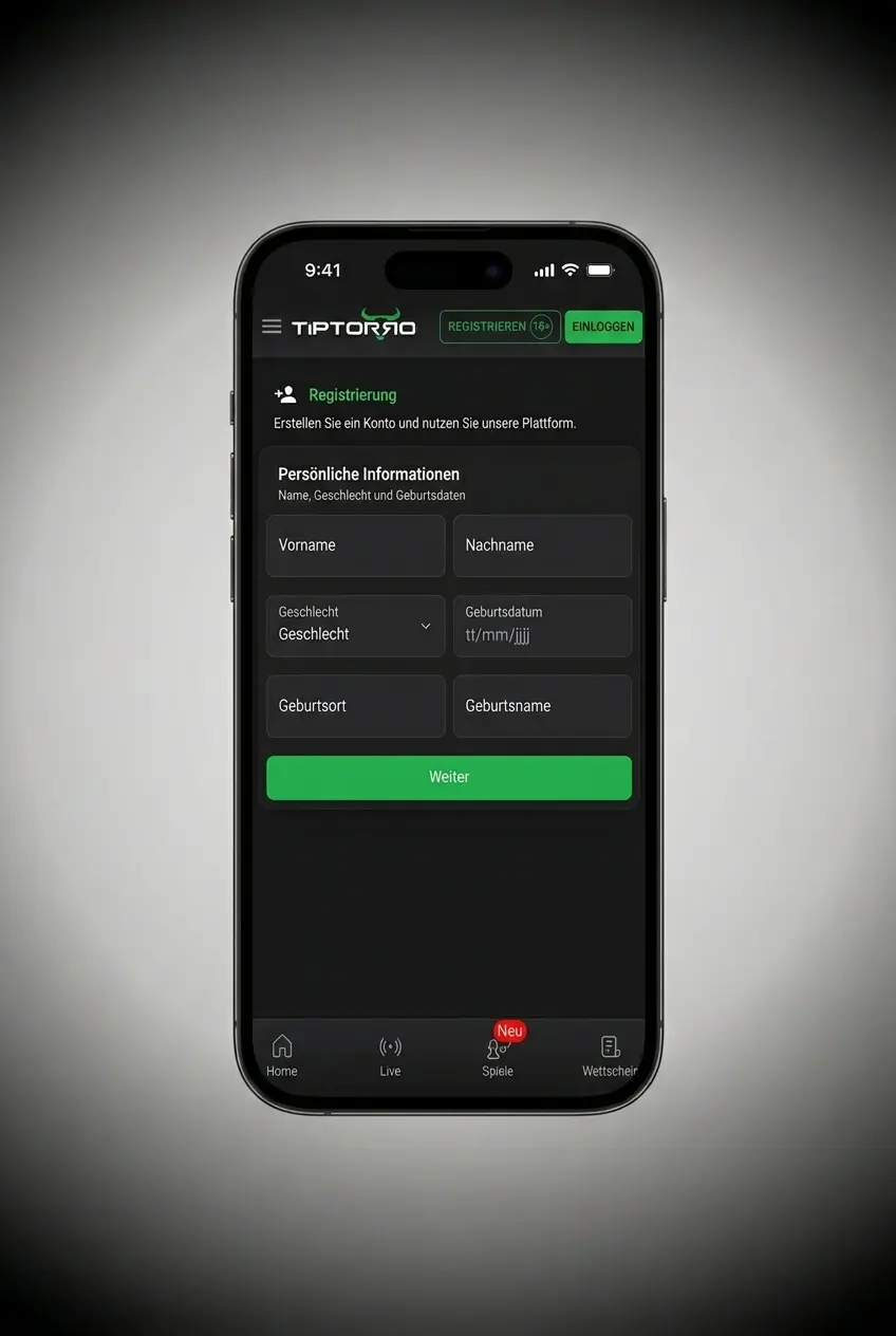 Tiptorro App Registrierung in 4 Schritten – Konto eröffnen ab 18 Jahren per E-Mail oder Drittanbieter