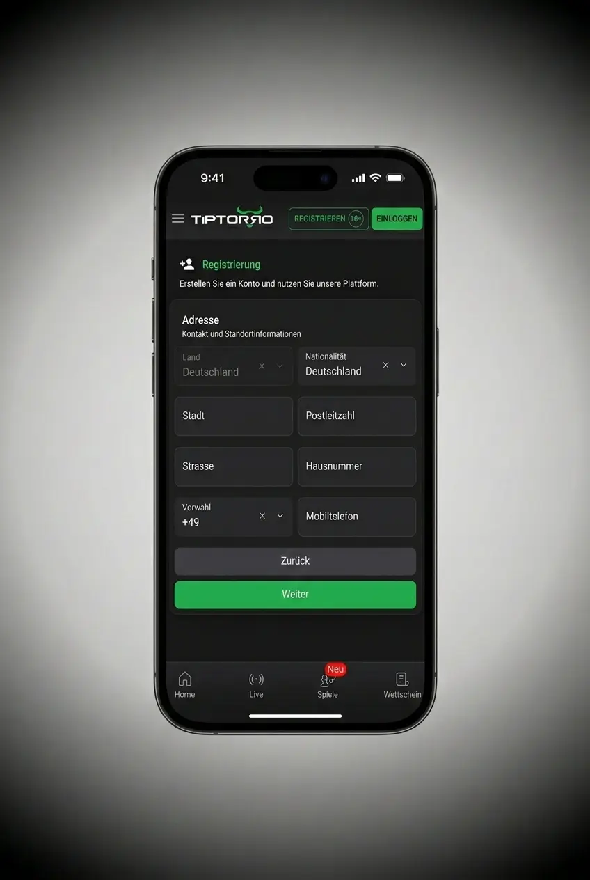 Tiptorro App Registrierung in 4 Schritten auf dem Smartphone für Nutzer ab 18 Jahren