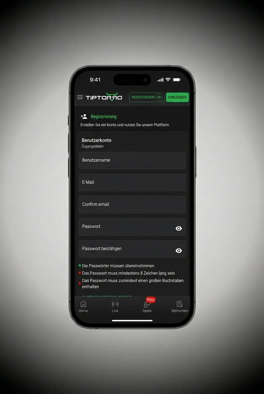 Tiptorro App Registrierung in 4 Schritten – Konto eröffnen und sofort einzahlen
