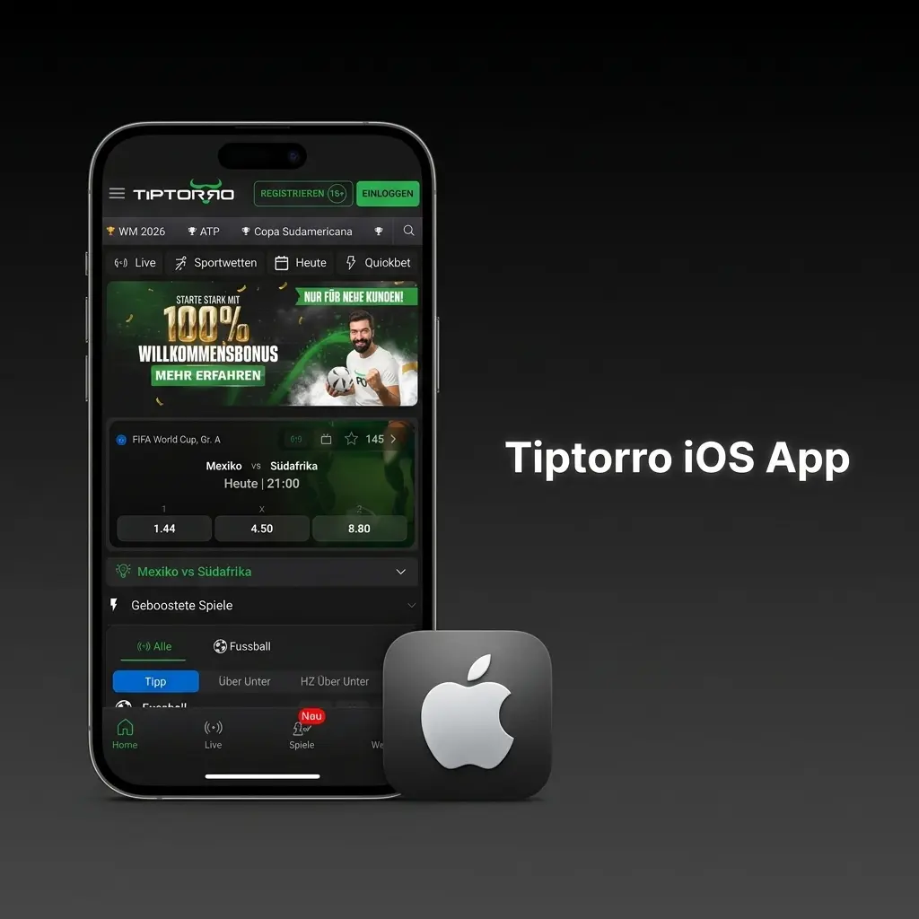 Tiptorro iOS App für iPhone und iPad – Sportwetten, Casino, Ein- und Auszahlungen, iOS 13.0+, 120 MB Speicher