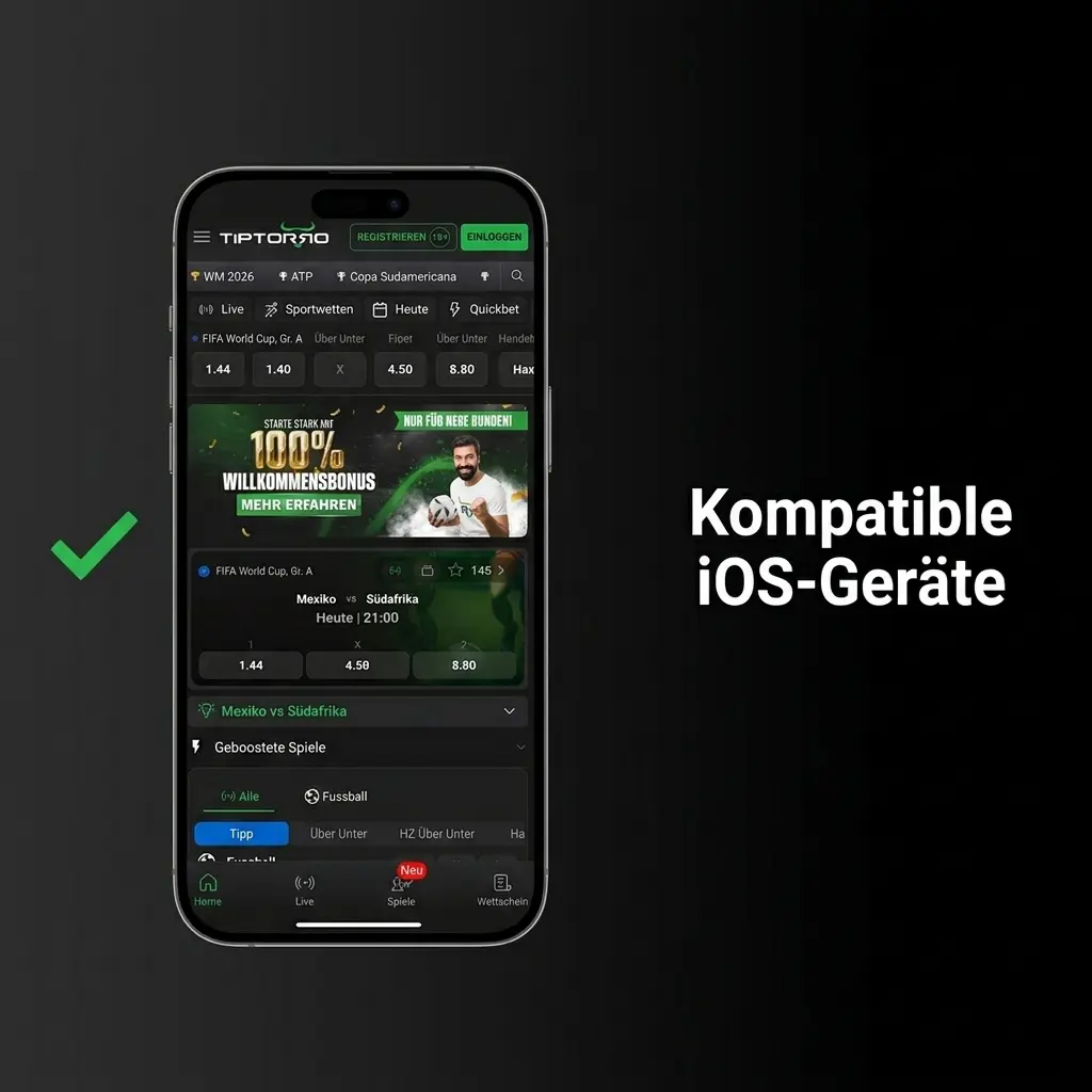 Kompatible iOS-Geräte für die Tiptorro App: iPhone X bis 16 sowie iPad Air, Pro und mini