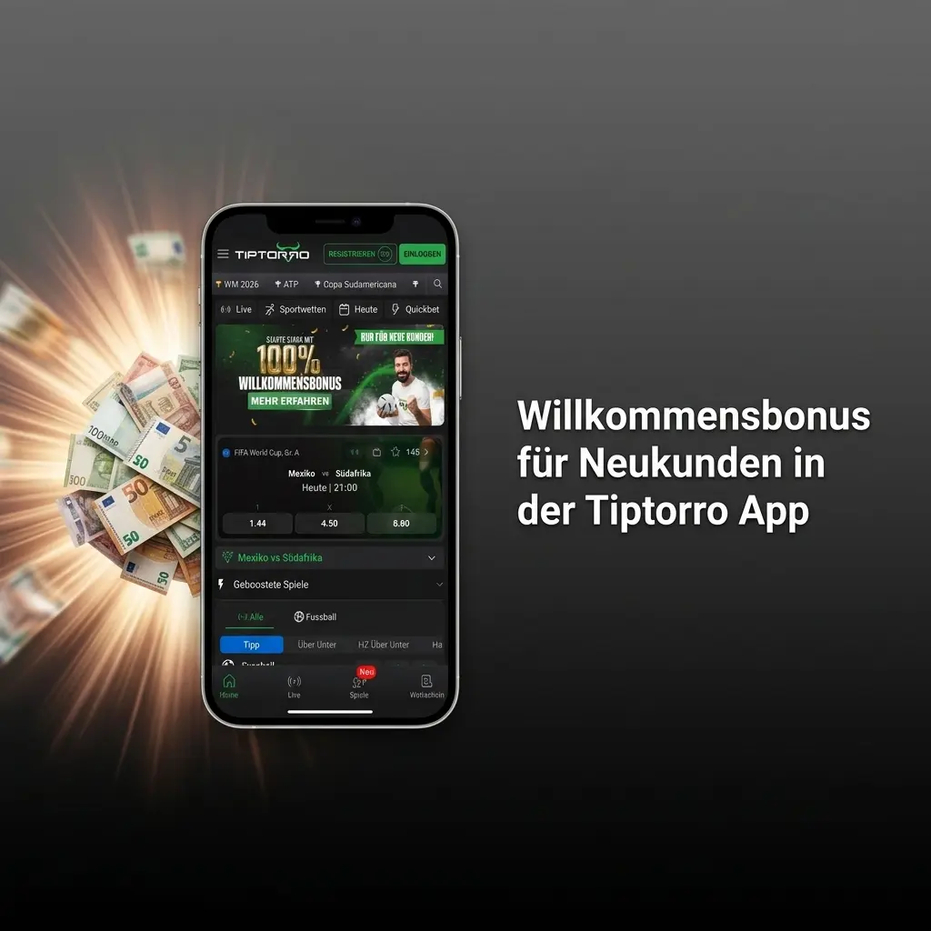 Tiptorro App Willkommensbonus: 100% bis 50€ Sportwetten oder 100% bis 500€ plus 200 Freispiele Casino